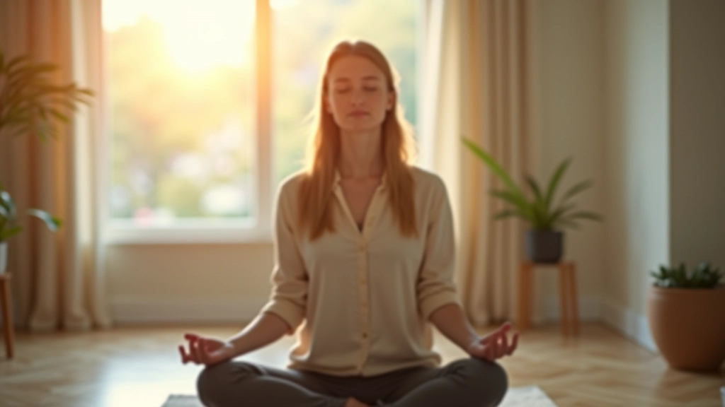 Frau praktiziert Achtsamkeit und Selbstreflexion in ruhiger Umgebung
